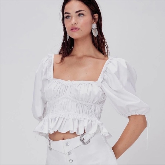 For Love And Lemons Tops - For Love and Lemons Jackson Puff Sleeve
Crop Top white size XL
